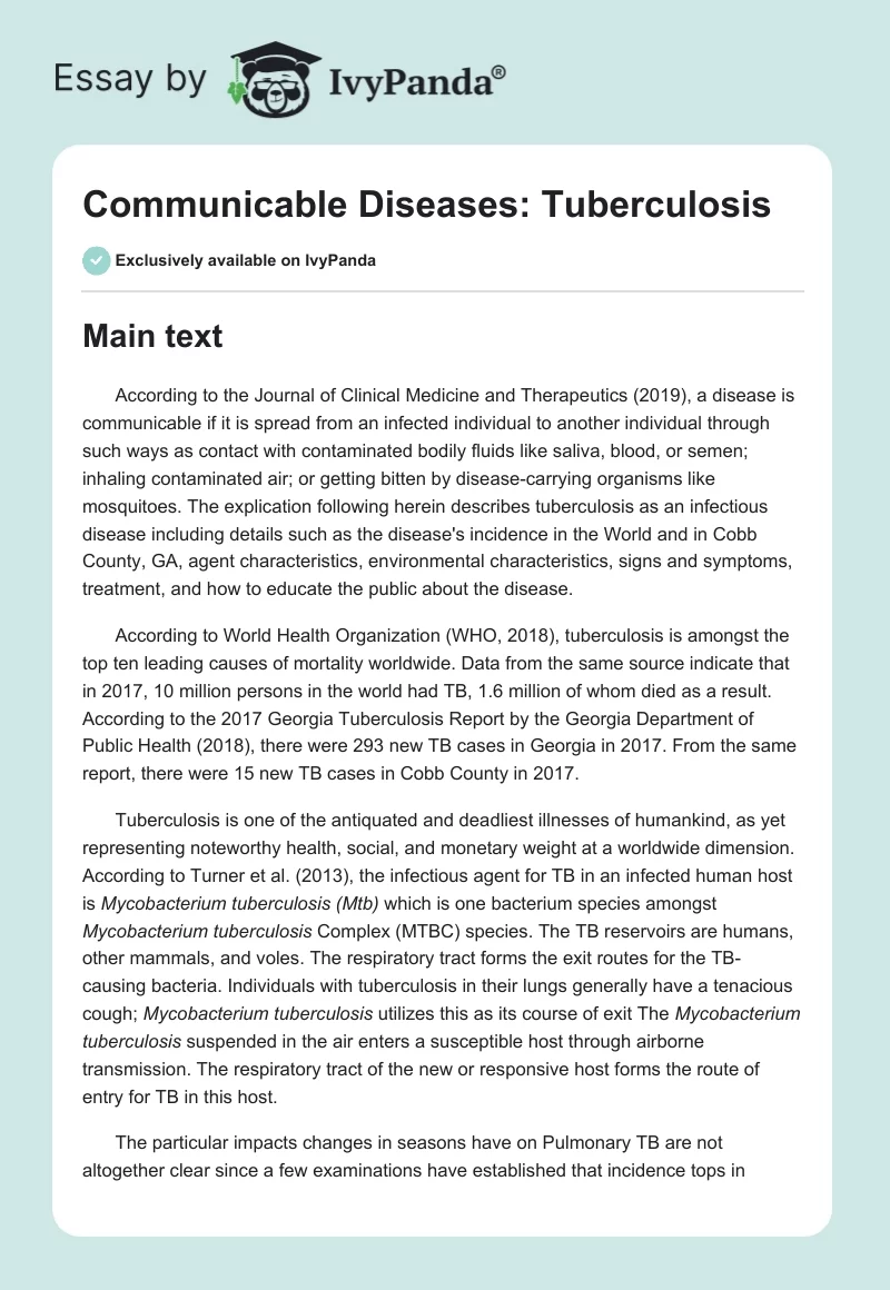 Communicable Diseases: Tuberculosis. Page 1