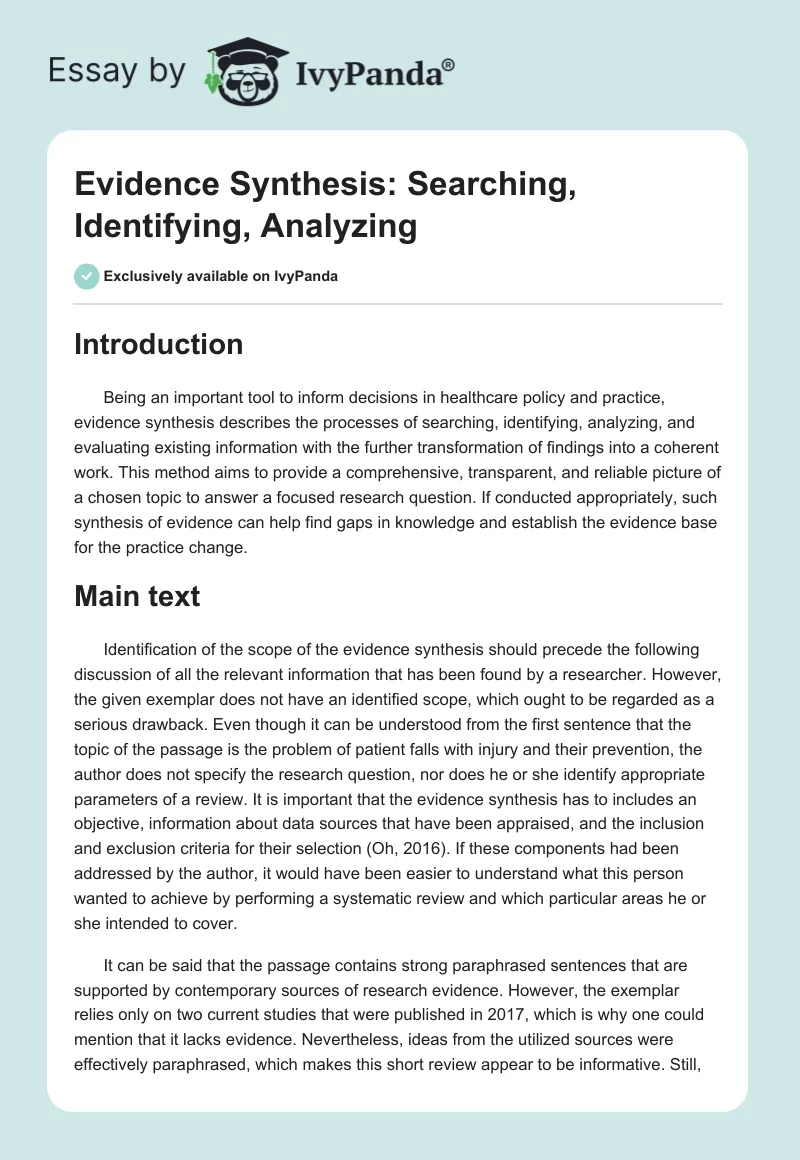 Evidence Synthesis: Searching, Identifying, Analyzing. Page 1