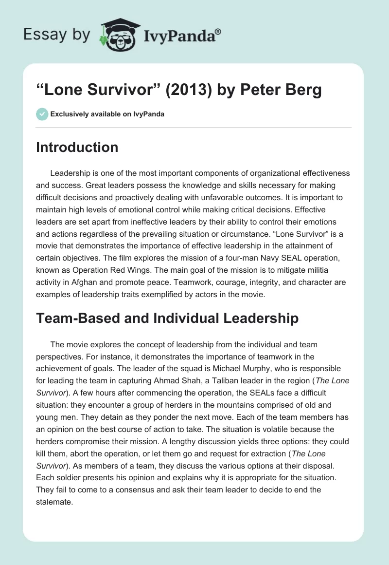 “Lone Survivor” (2013) by Peter Berg. Page 1