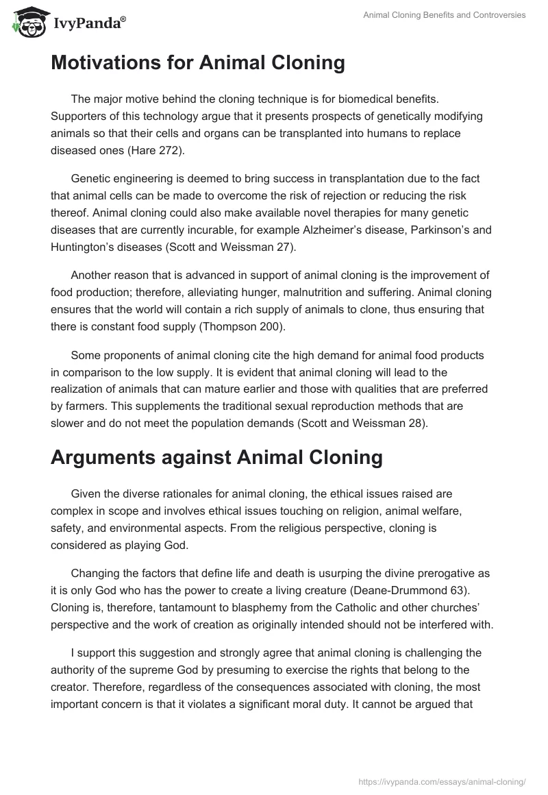 Animal Cloning Benefits and Controversies. Page 3