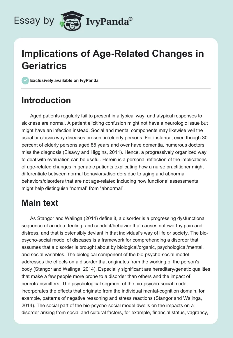 Implications of Age-Related Changes in Geriatrics. Page 1