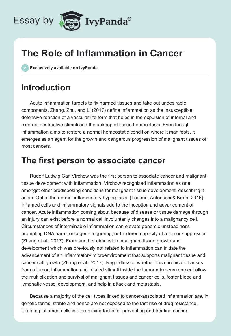The Role of Inflammation in Cancer. Page 1
