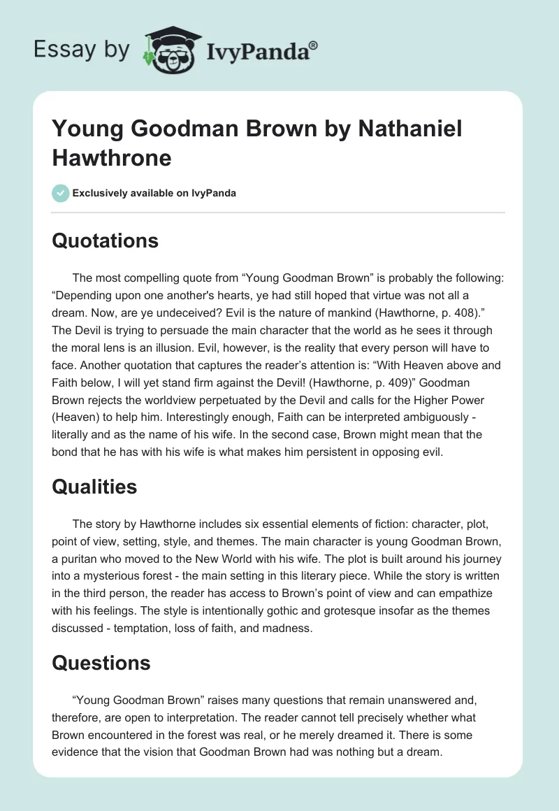 Young Goodman Brown by Nathaniel Hawthrone. Page 1
