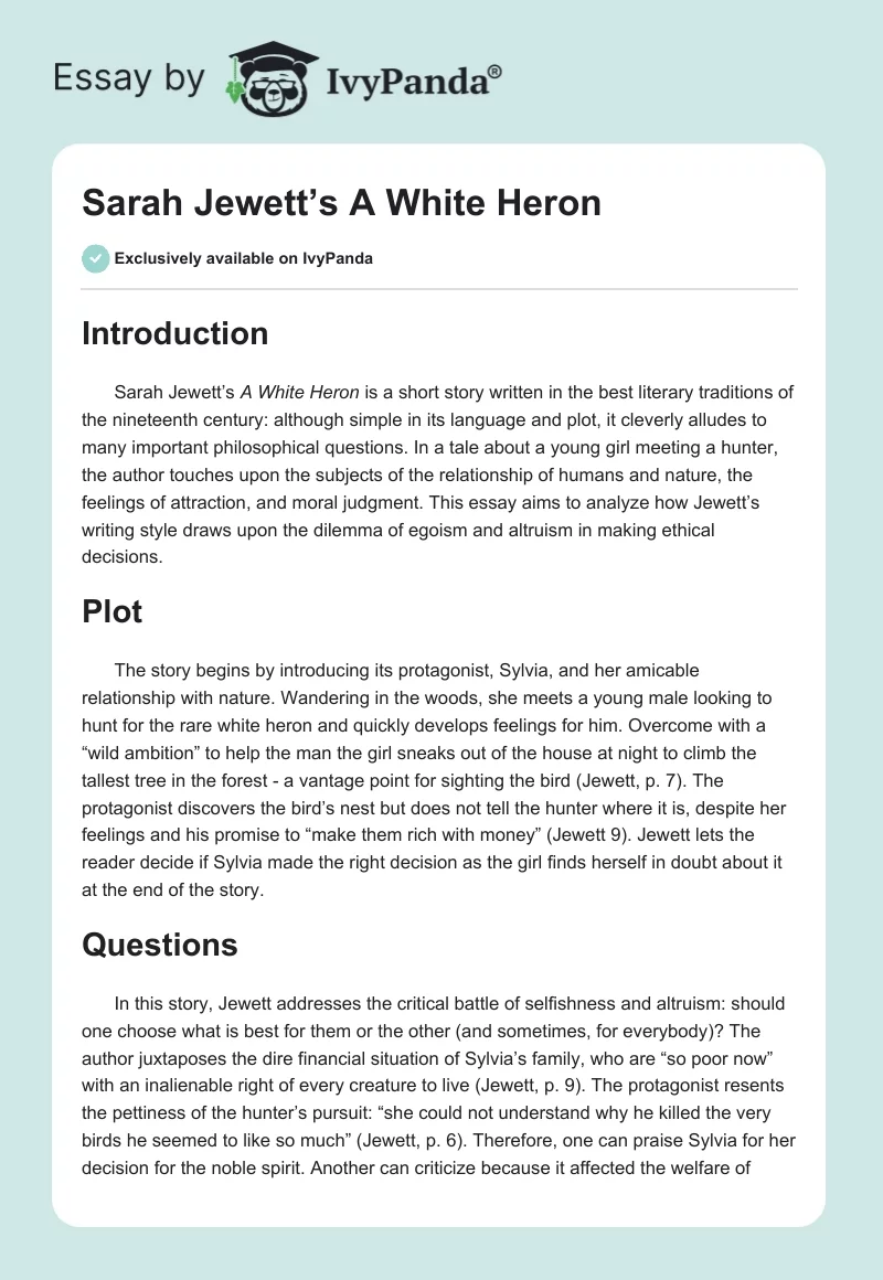 Sarah Jewett’s "A White Heron". Page 1