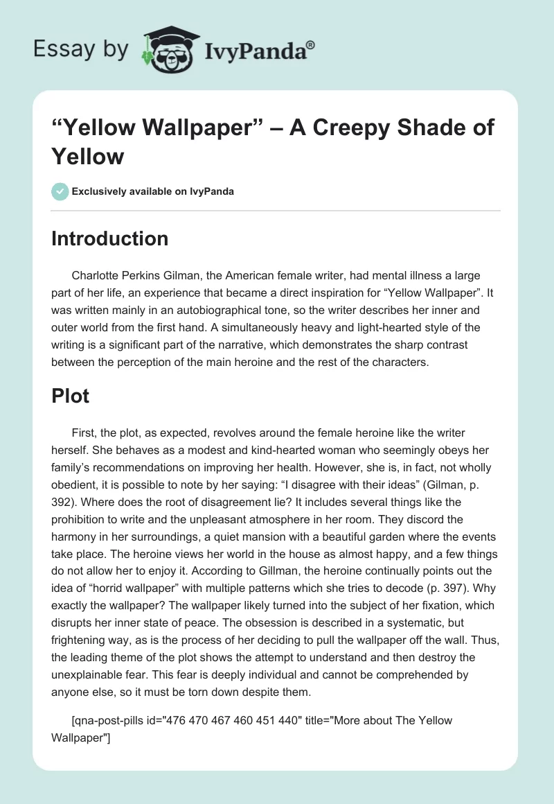 “Yellow Wallpaper” – A Creepy Shade of Yellow. Page 1