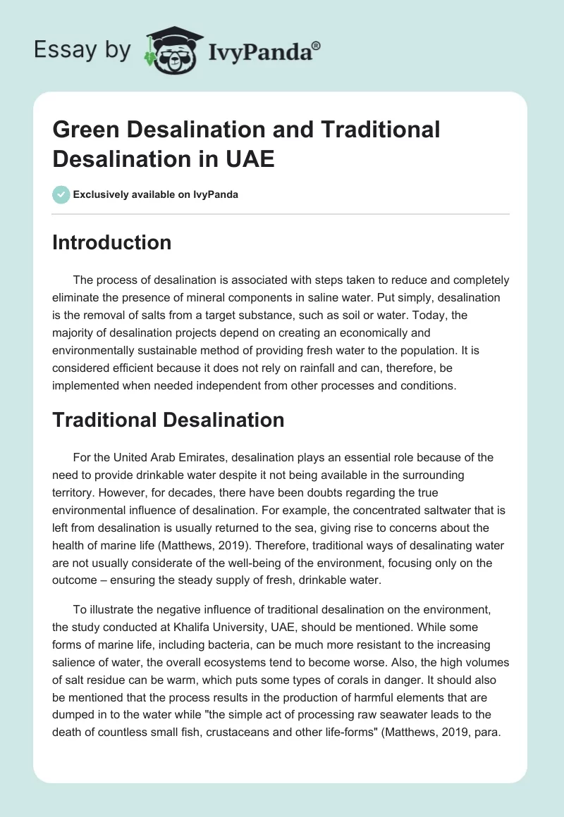 Green Desalination and Traditional Desalination in UAE. Page 1