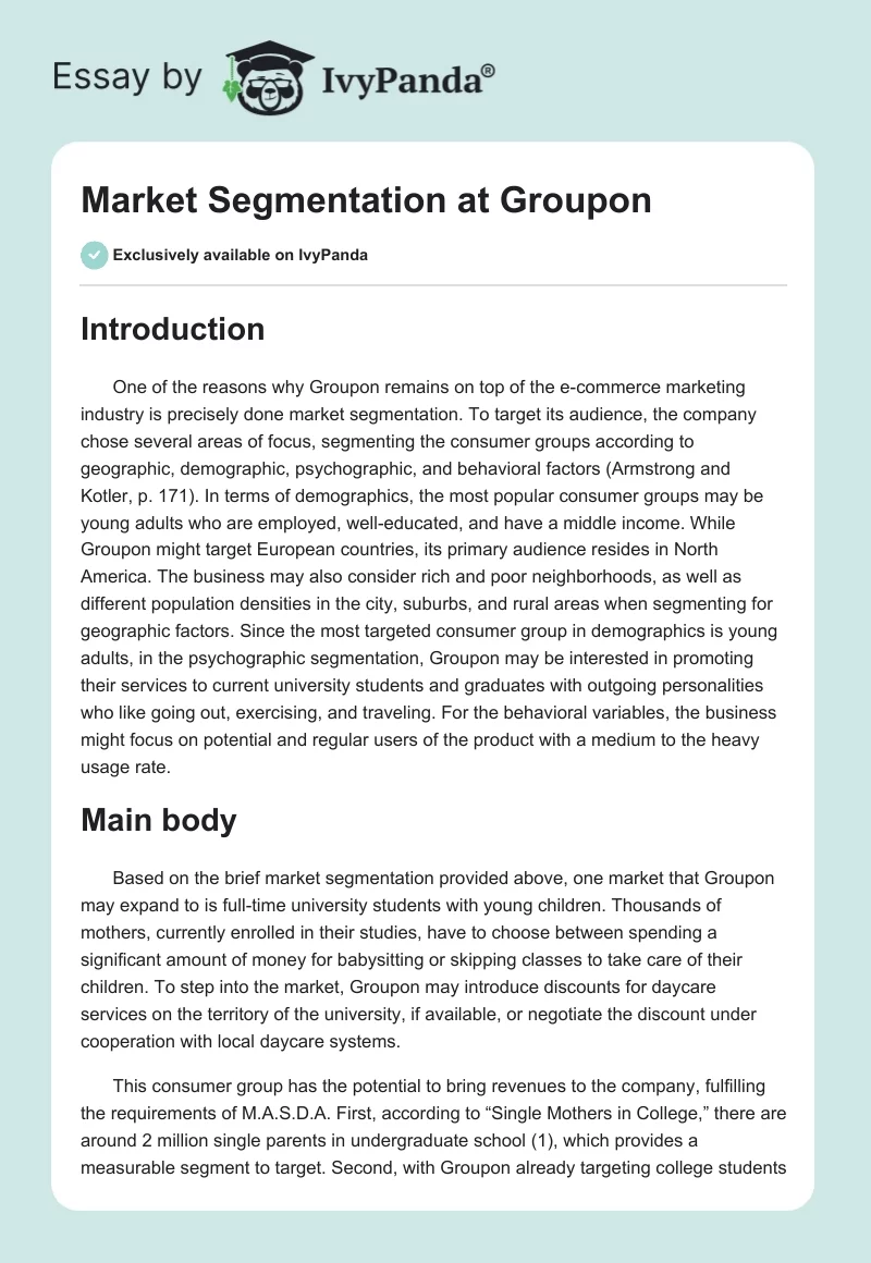 Market Segmentation at Groupon. Page 1