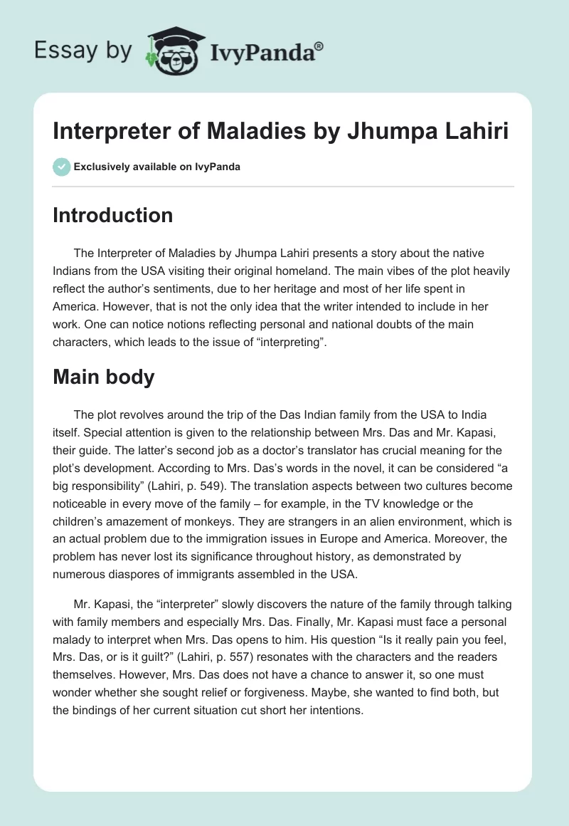 "Interpreter of Maladies" by Jhumpa Lahiri. Page 1