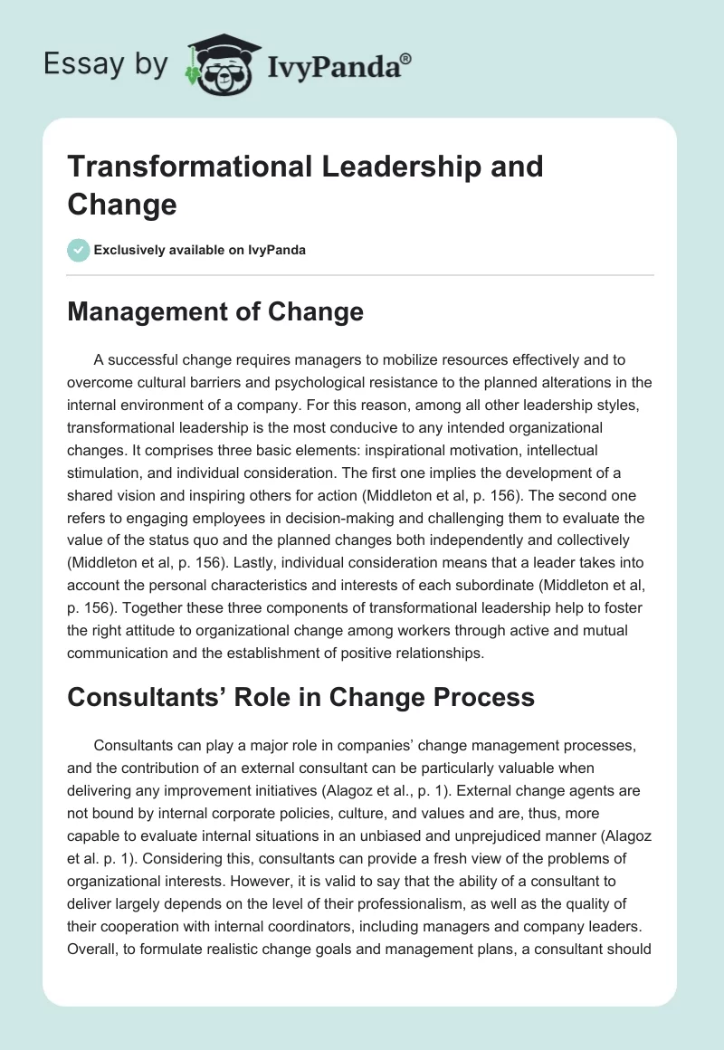 Transformational Leadership and Change. Page 1