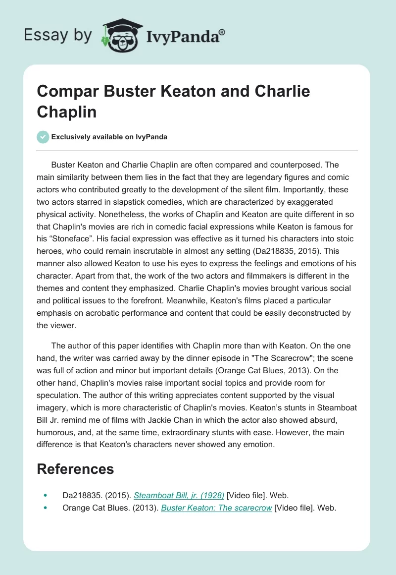 Compar Buster Keaton and Charlie Chaplin. Page 1