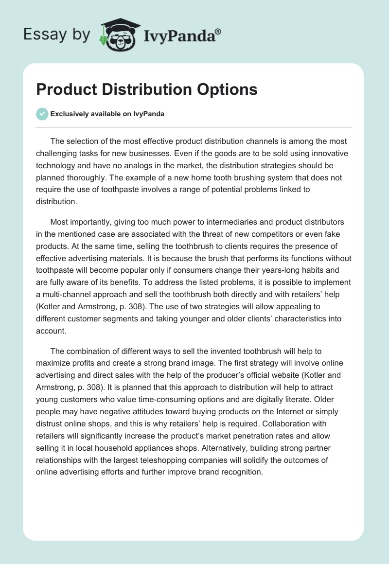 Product Distribution Options. Page 1