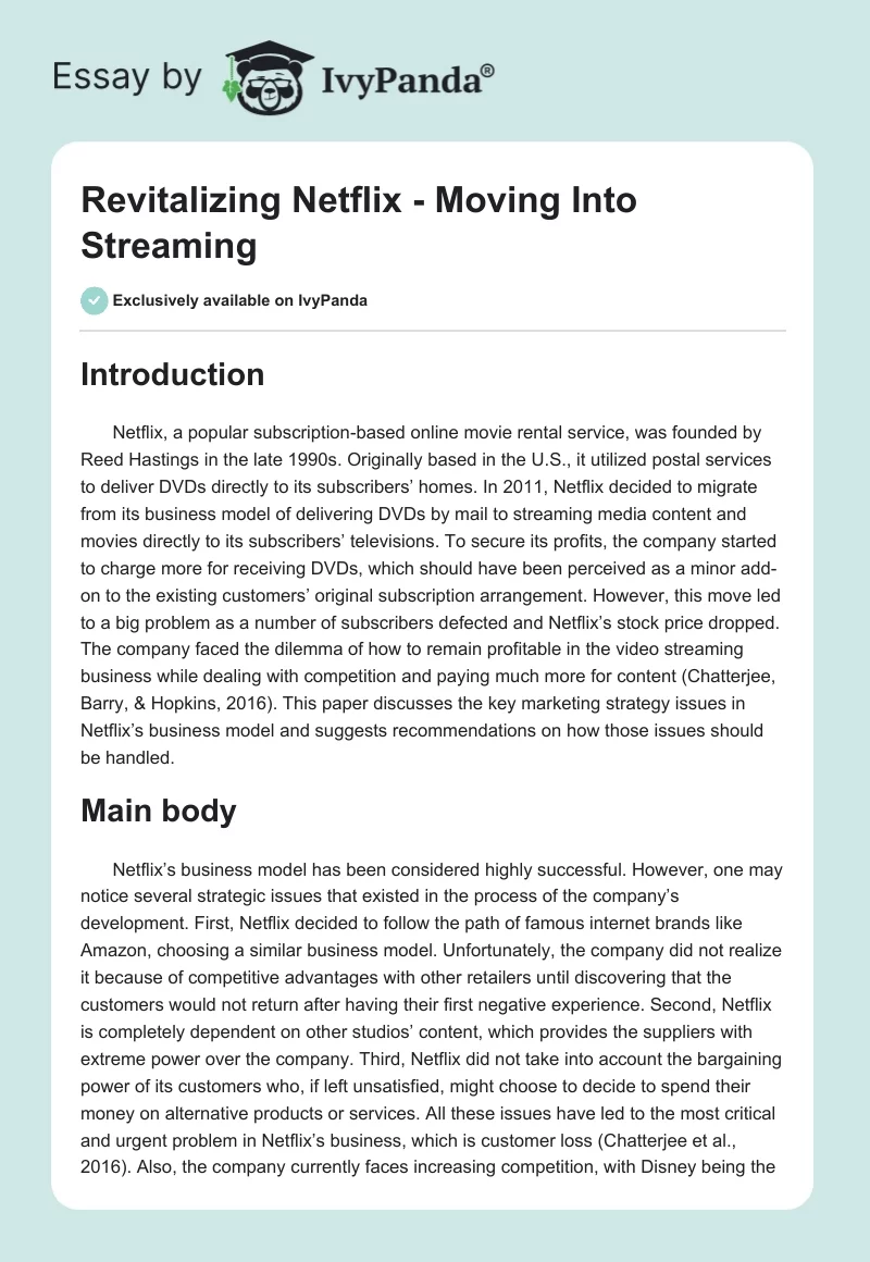 Revitalizing Netflix - Moving Into Streaming. Page 1