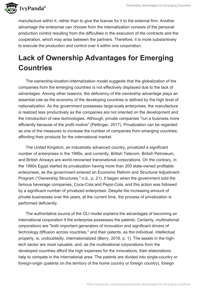 Ownership Advantages for Emerging Countries. Page 3