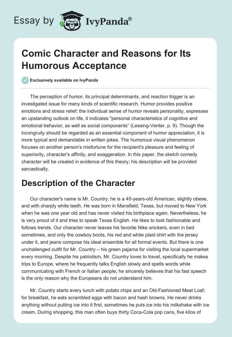 Comic Character and Reasons for Its Humorous Acceptance. Page 1