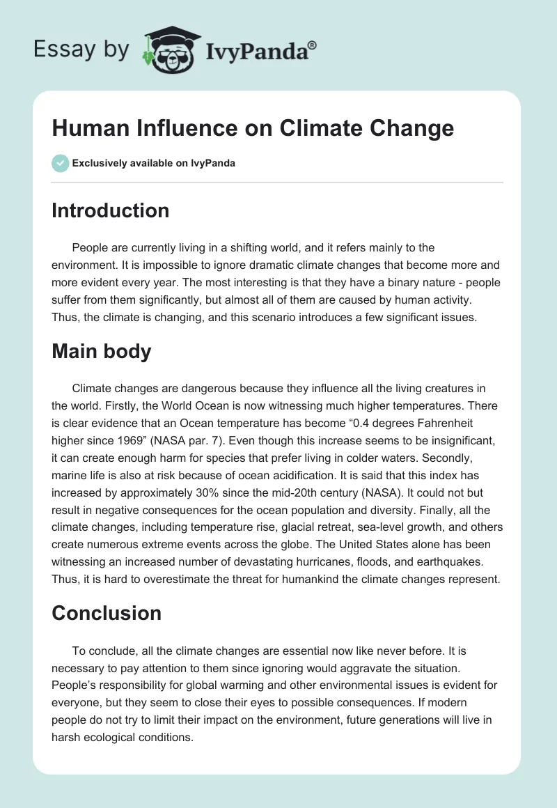 Human Influence on Climate Change. Page 1
