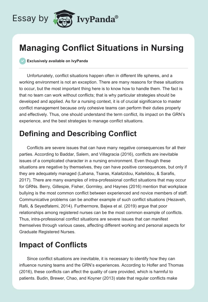Managing Conflict Situations in Nursing. Page 1