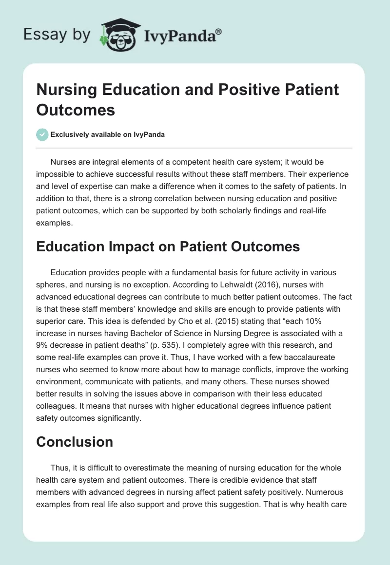 Nursing Education and Positive Patient Outcomes. Page 1