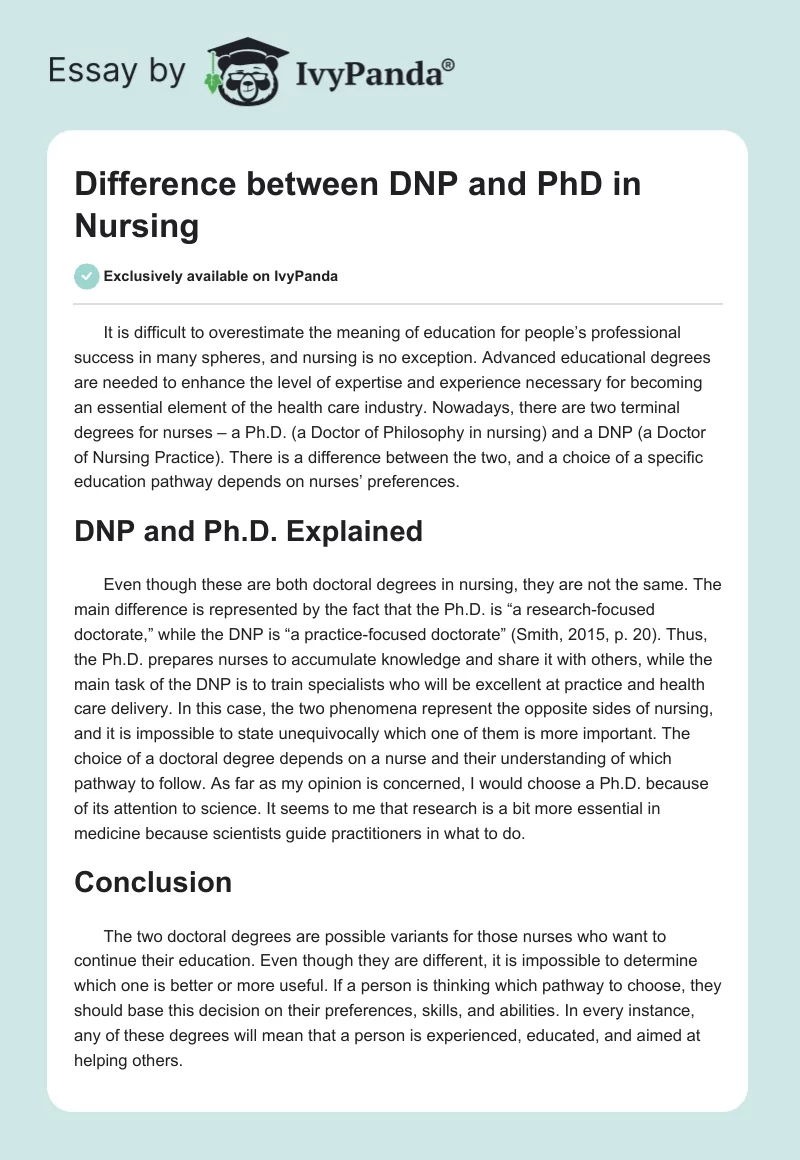 Difference between DNP and PhD in Nursing. Page 1