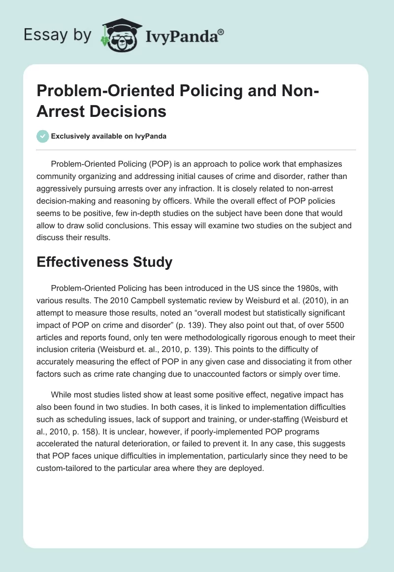 Problem-Oriented Policing and Non-Arrest Decisions. Page 1