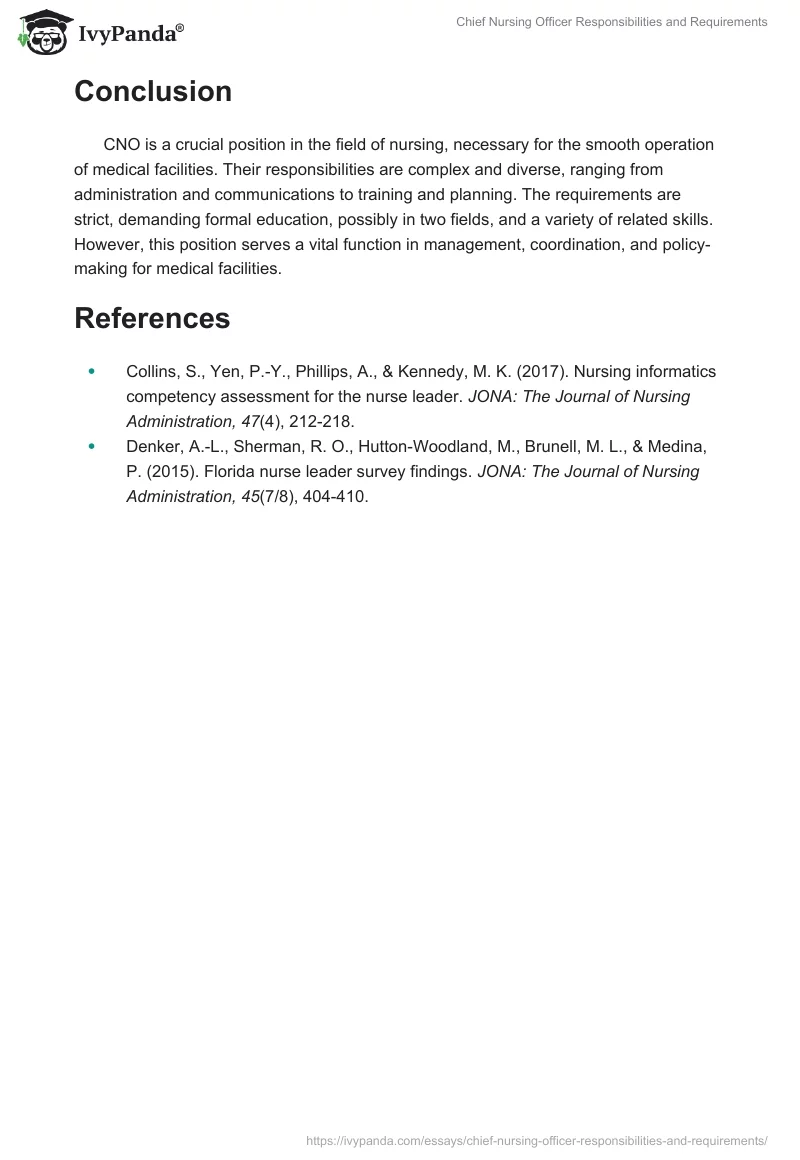 Chief Nursing Officer Responsibilities and Requirements. Page 2