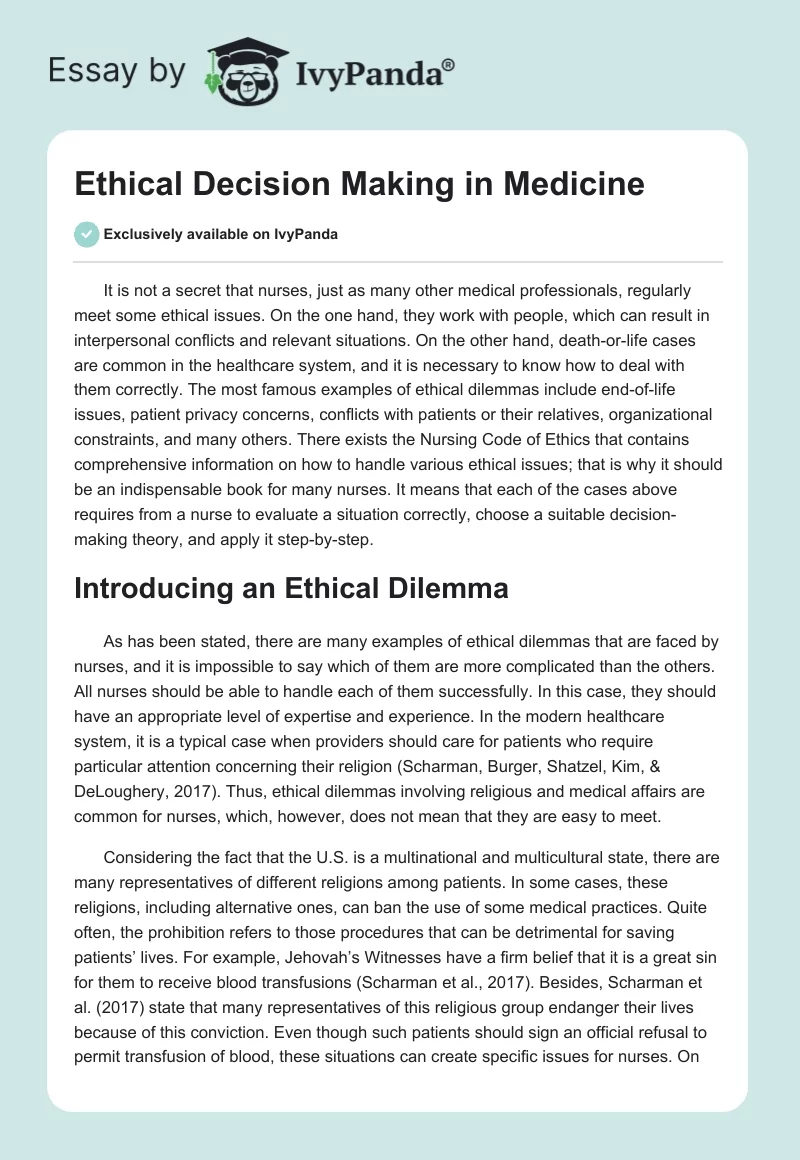 Ethical Decision Making in Medicine. Page 1