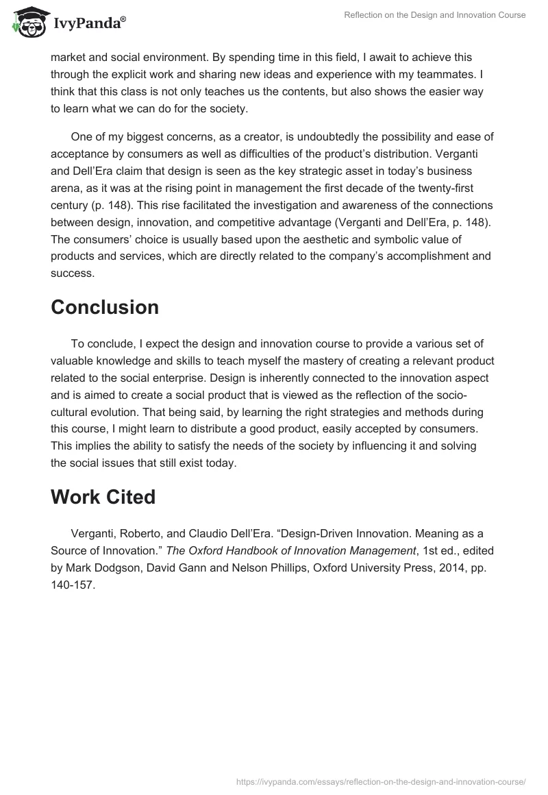 Reflection on the Design and Innovation Course. Page 2