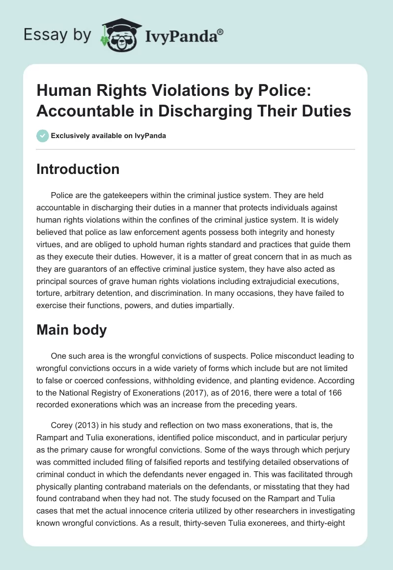 Human Rights Violations by Police: Accountable in Discharging Their Duties. Page 1