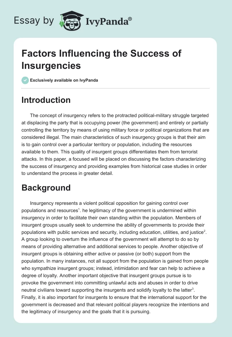 Factors Influencing the Success of Insurgencies. Page 1