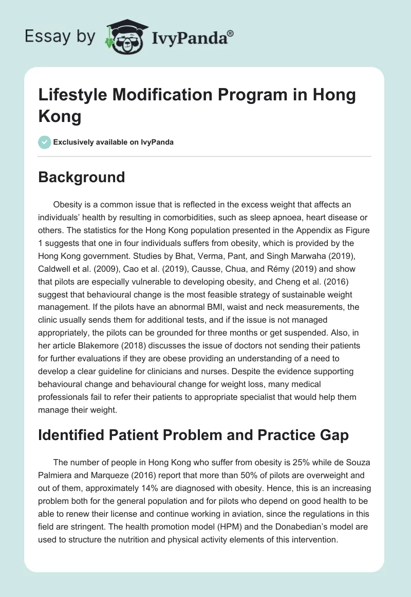 Lifestyle Modification Program in Hong Kong. Page 1