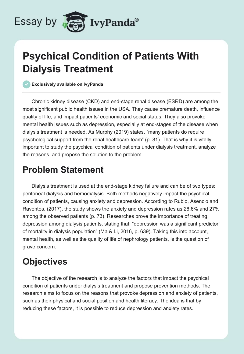 Psychical Condition of Patients With Dialysis Treatment. Page 1