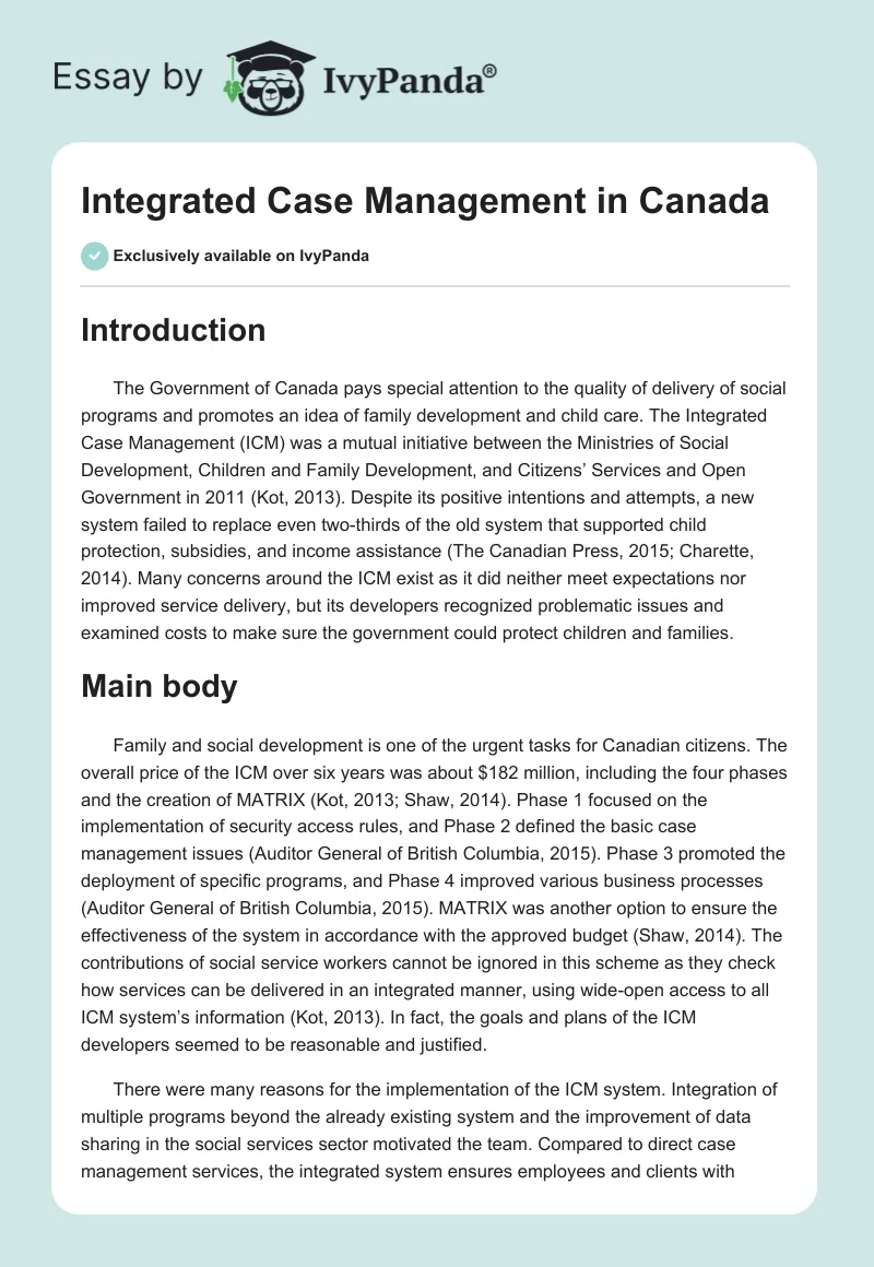 Integrated Case Management in Canada. Page 1