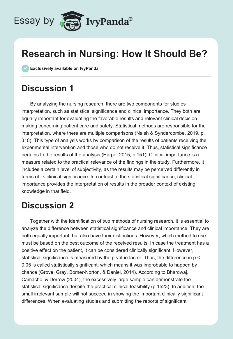 Research in Nursing: How It Should Be Conducted?. Page 1
