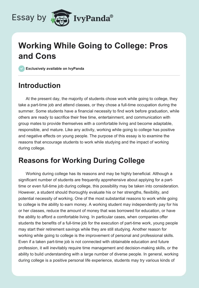 Working While Going to College: Pros and Cons. Page 1