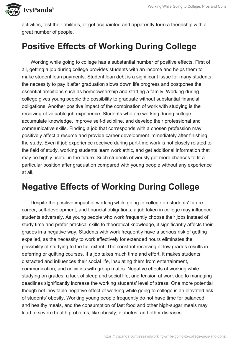 Working While Going to College: Pros and Cons. Page 2