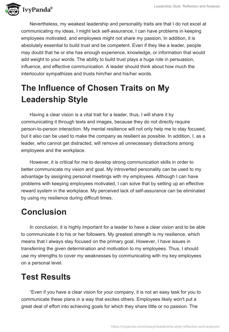 Leadership Style: Reflection and Analysis. Page 2