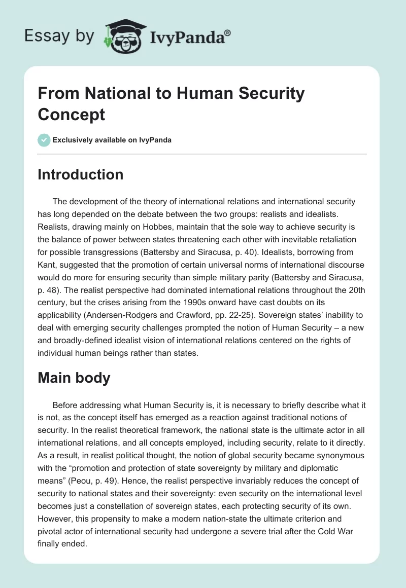 From National to Human Security Concept. Page 1