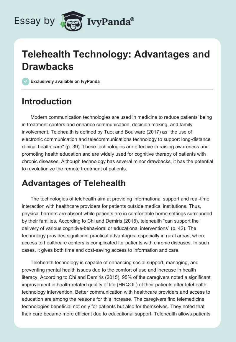 Telehealth Technology: Advantages and Drawbacks. Page 1