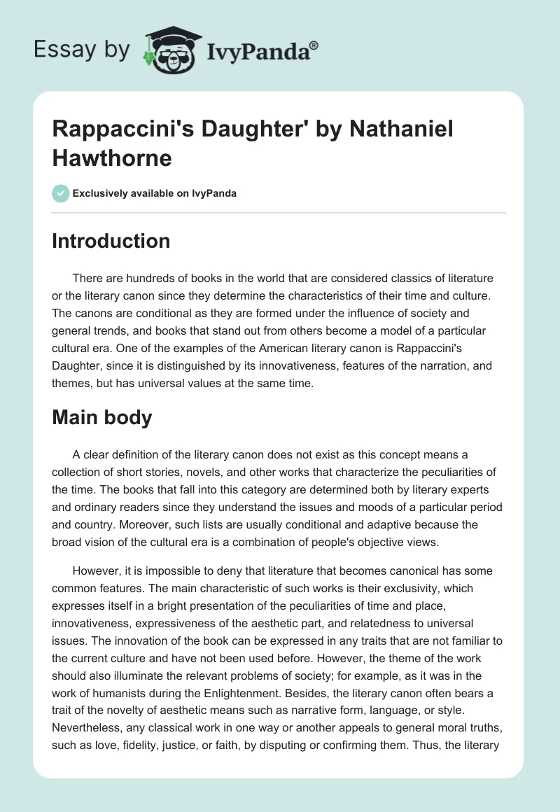 Rappaccini's Daughter' by Nathaniel Hawthorne. Page 1