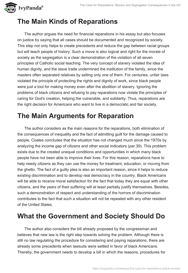 The Case for Reparations: Slavery and Segregation Consequences in the US. Page 2