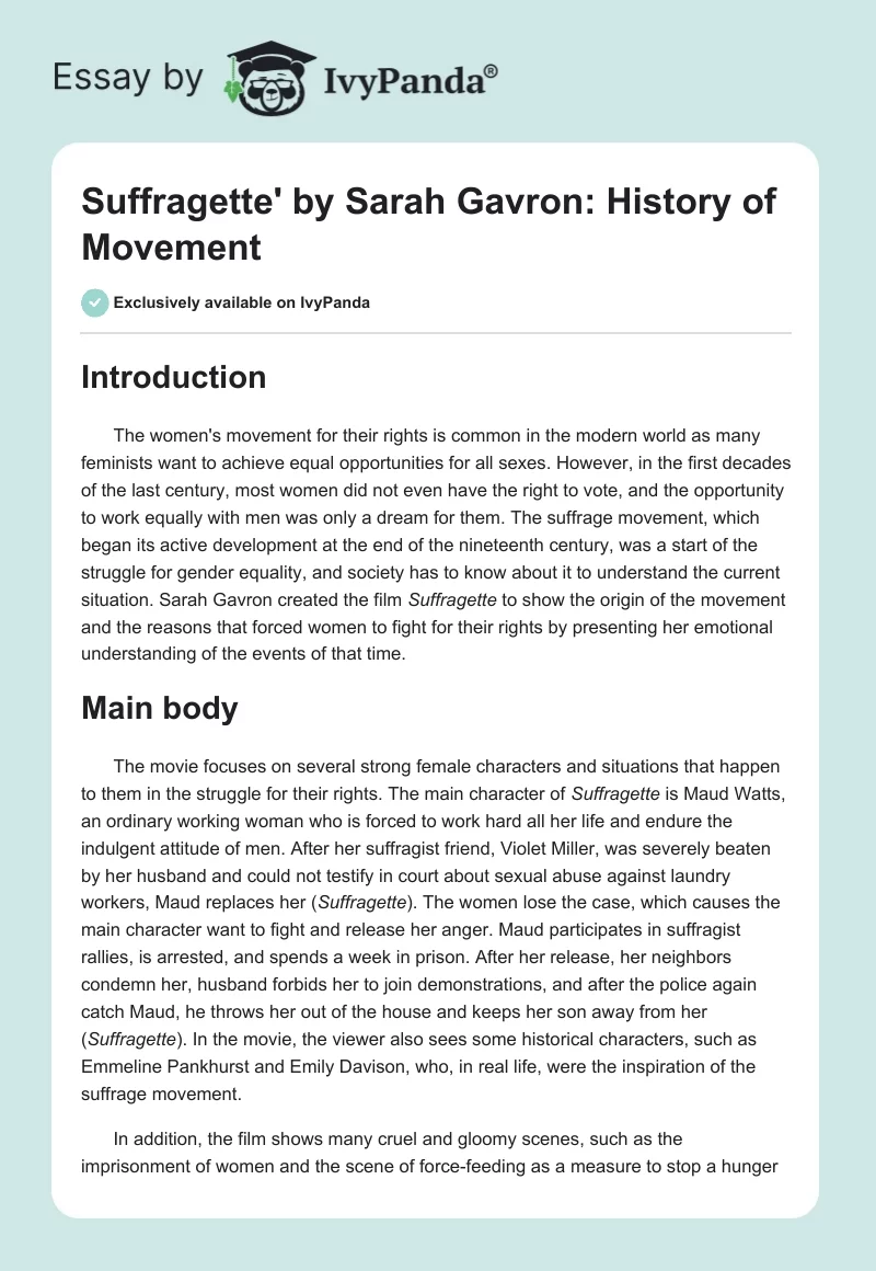 Suffragette' by Sarah Gavron: History of Movement. Page 1