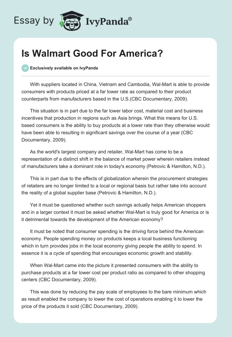 Is Walmart Good For America?. Page 1
