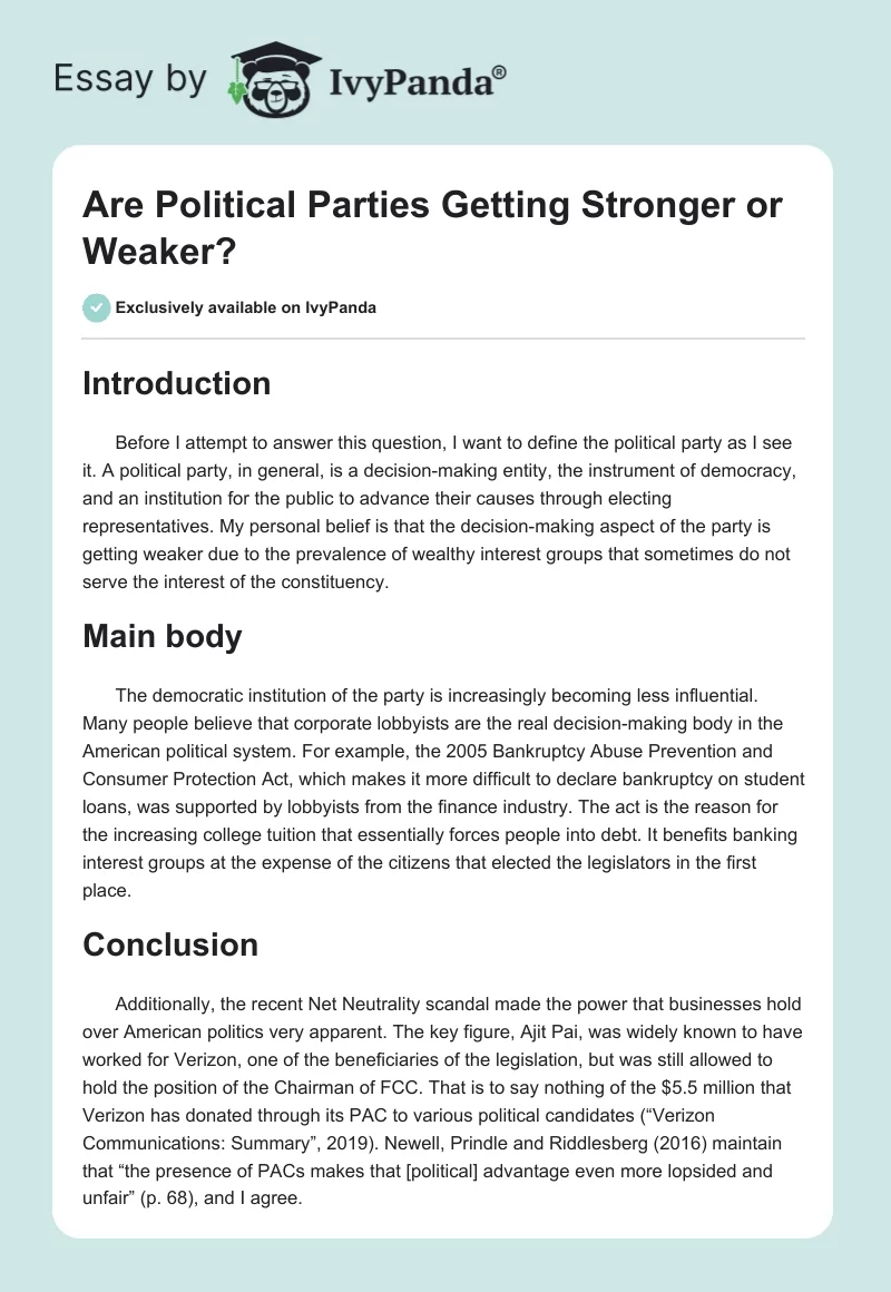 Are Political Parties Getting Stronger or Weaker?. Page 1