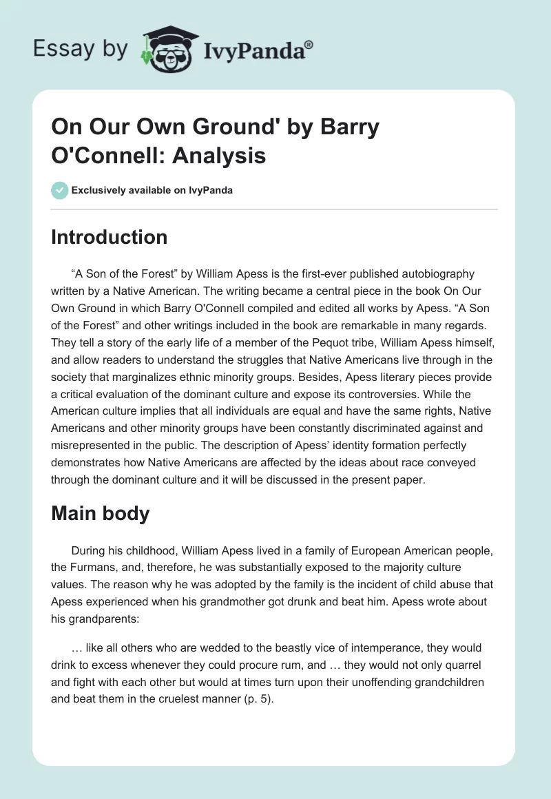 On Our Own Ground' by Barry O'Connell: Analysis. Page 1