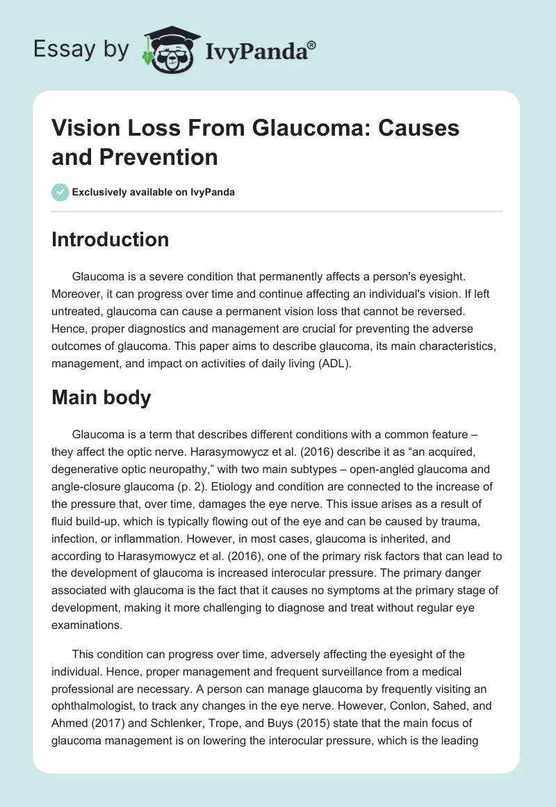 Vision Loss From Glaucoma: Causes and Prevention. Page 1