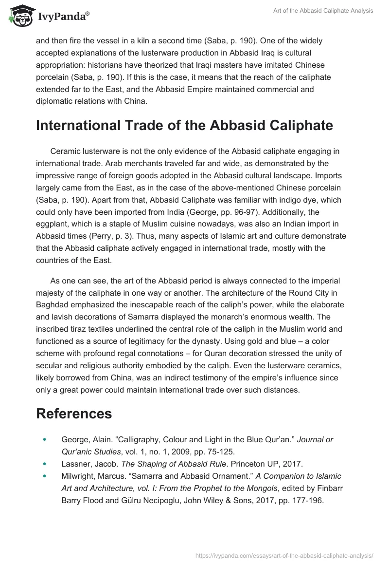 Art of the Abbasid Caliphate Analysis. Page 4