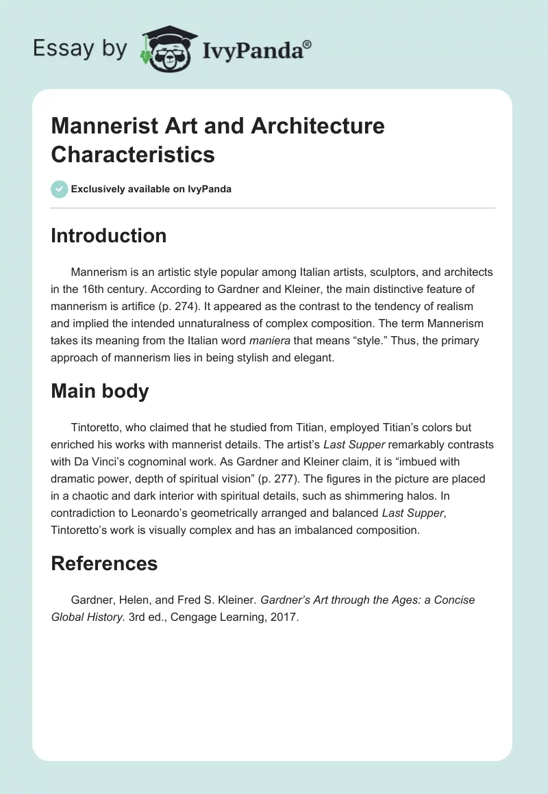 Mannerist Art and Architecture Characteristics. Page 1