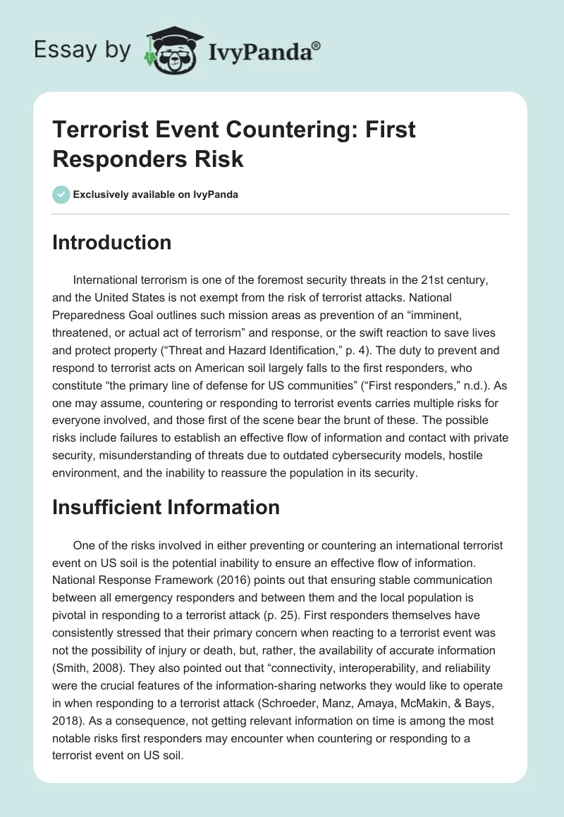 Terrorist Event Countering: First Responders Risk. Page 1