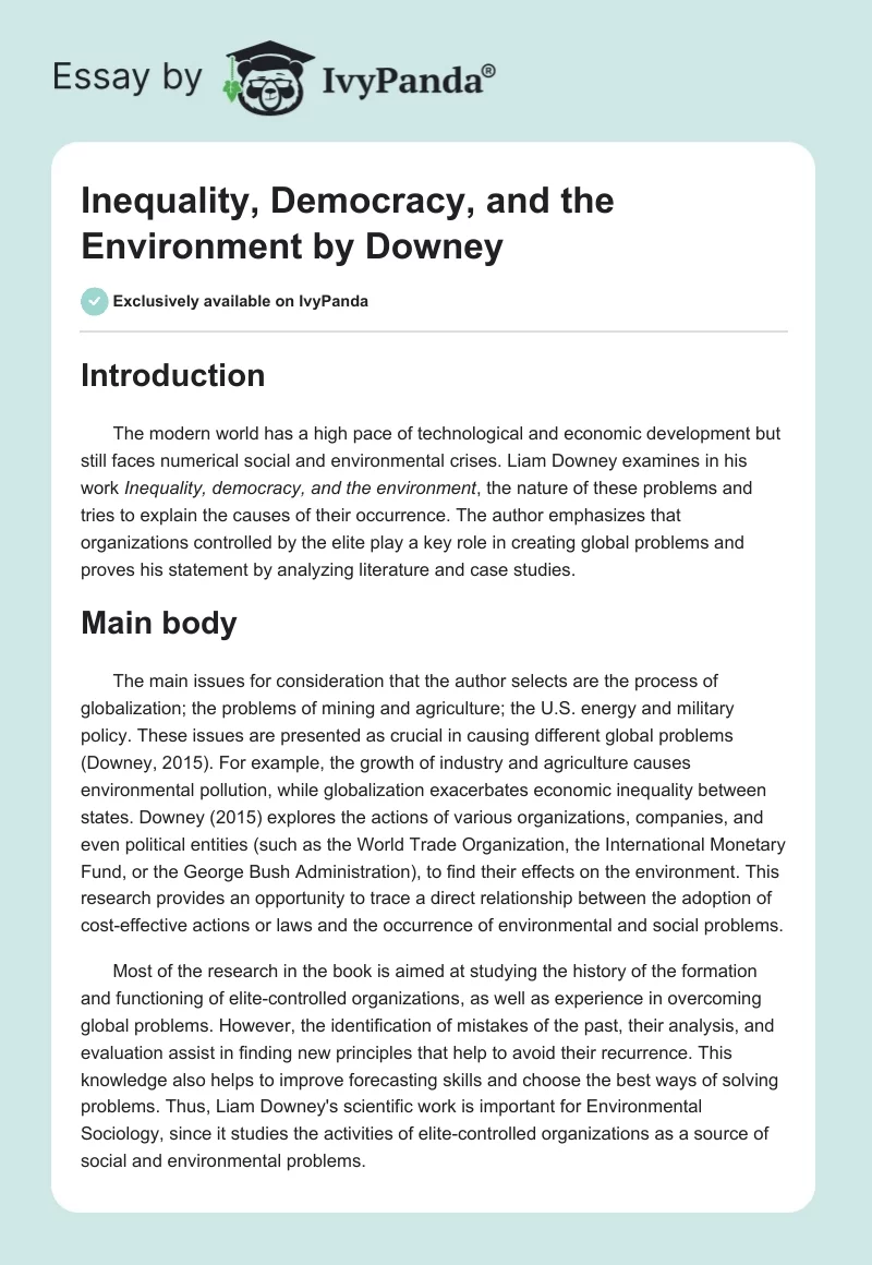 "Inequality, Democracy, and the Environment" by Downey. Page 1