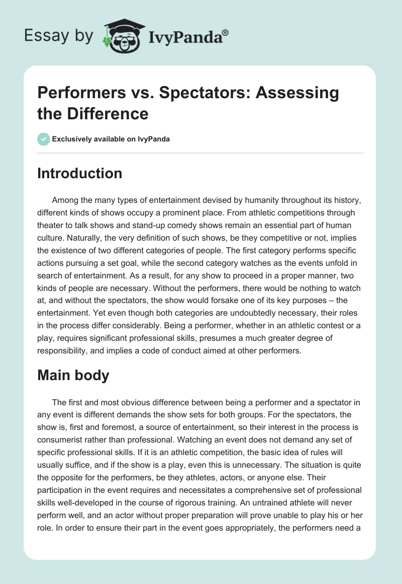 Performers vs. Spectators: Assessing the Difference. Page 1