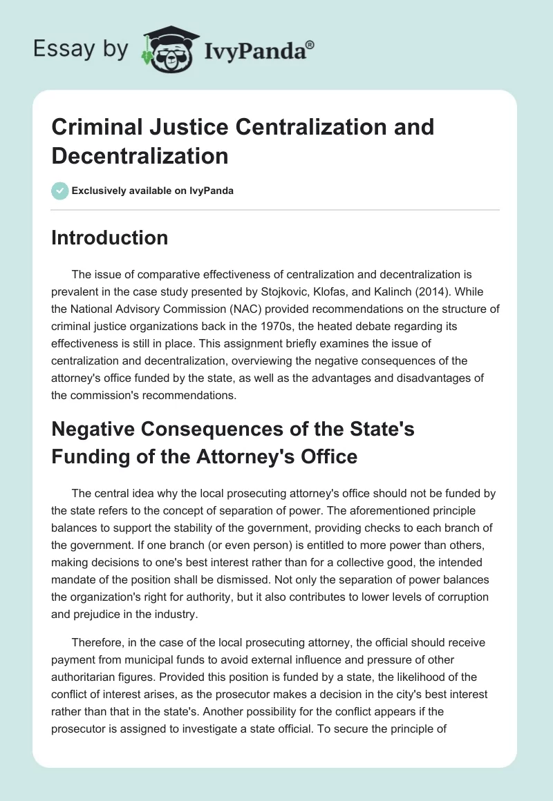 Criminal Justice Centralization and Decentralization. Page 1